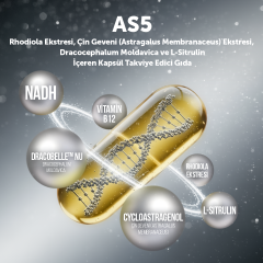 MFM AS5 Rodiola, Çin Geveni (Astragalus Membranaceus), Drococephalum Moldavica, NADH ve L-Sitrulin İçeren Takviye Edici Gıda - 30 Bitkisel Kapsül
