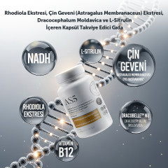 MFM AS5 Rodiola, Çin Geveni (Astragalus Membranaceus), Drococephalum Moldavica, NADH ve L-Sitrulin İçeren Takviye Edici Gıda - 30 Bitkisel Kapsül