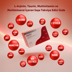 MFM Ervit  L-Arjinin, Taurin, Multivitamin ve Multimineral İçeren Takviye Edici Gıda (L-Arjinin, L-Sitrulin, Magnezyum, Taurin)  - 30 Şase