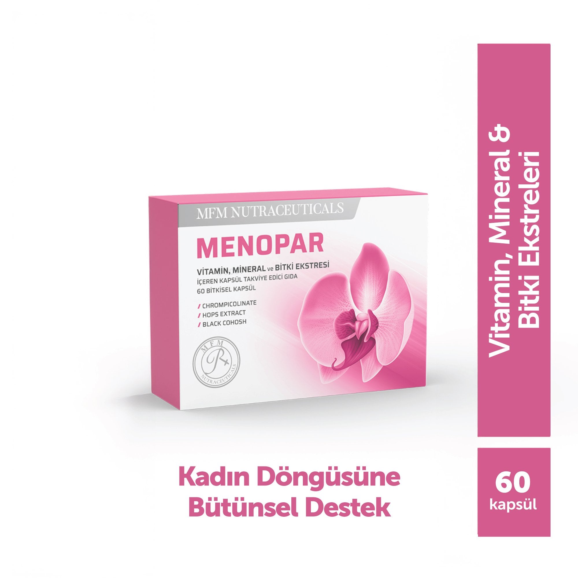 MFM Menopar Kohoş, Şerbetçiotu Ekstresi ve Kalsiyum İçeren 60 Takviye Edici Gıda (Folik Asit, Biotin, Krom)