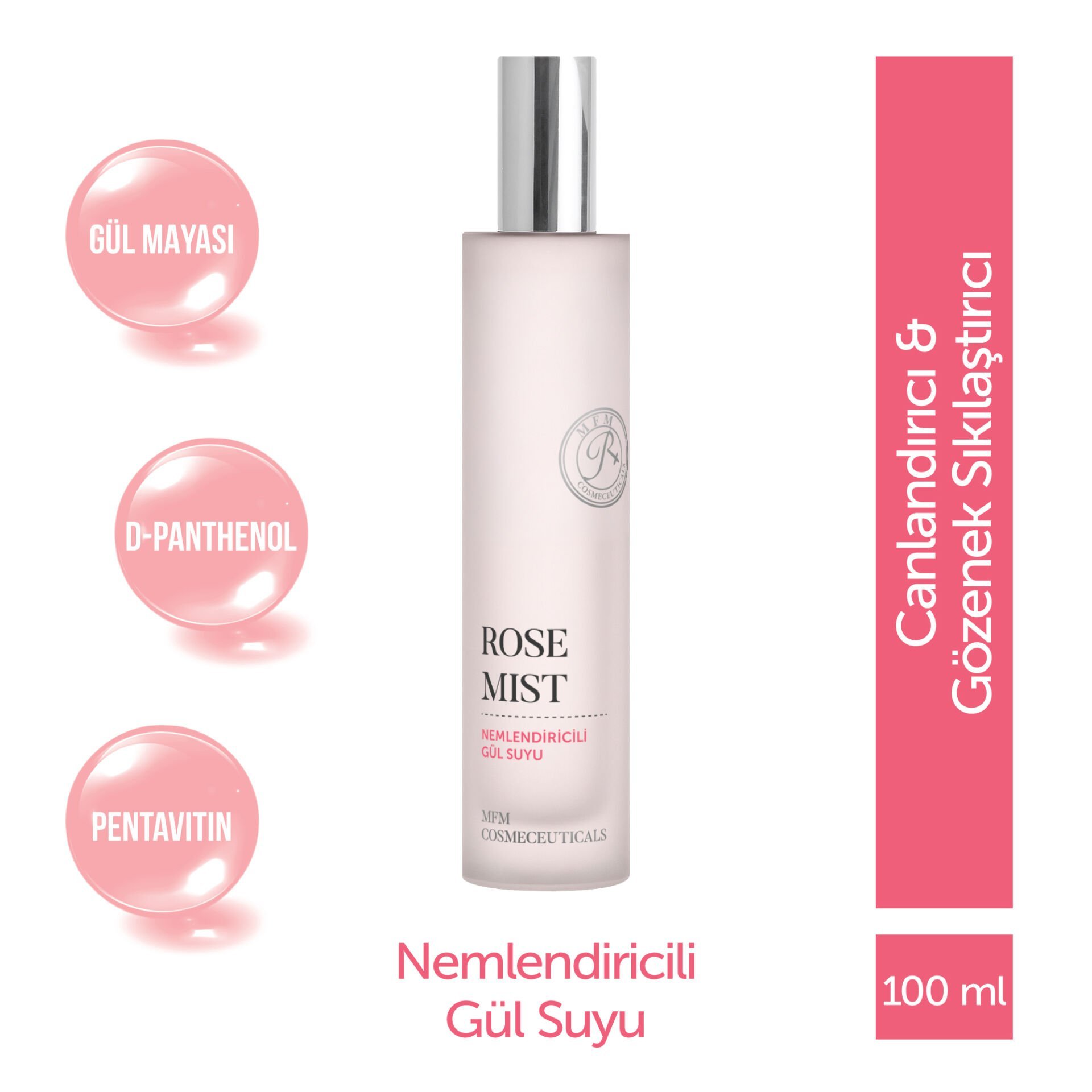 MFM Rose Mist Nemlendiricili Gül Suyu | Pentavitin® & D-Panthenol İçerikli, Gözenek Sıkılaştırıcı 100 ml Sprey
